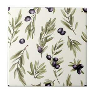Sage Green Watercolor French Country Olive Pattern Tile