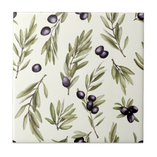 Sage Green Watercolor French Country Olive Pattern Tile
