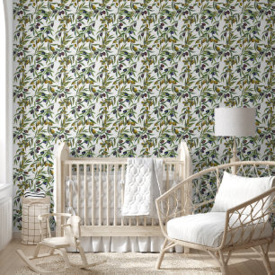 Sage Green Watercolor French Country Olive Pattern Wallpaper