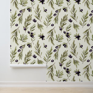 Sage Green Watercolor French Country Olive Pattern Wallpaper