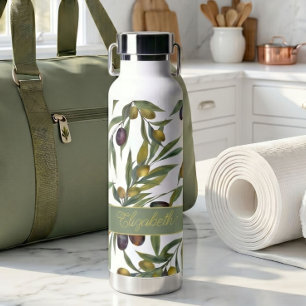 Sage Green Watercolor French Country Olive Pattern Water Bottle