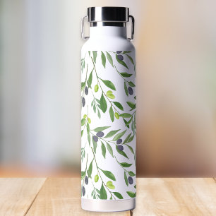 Sage Green Watercolor French Country Olive Pattern Water Bottle