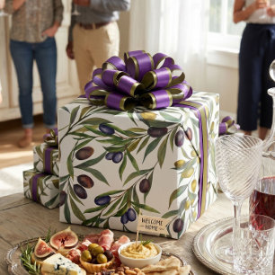 Sage Green Watercolor French Country Olive Pattern Wrapping Paper