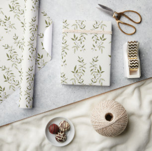 Sage Green Watercolor French Country Olive Pattern Wrapping Paper