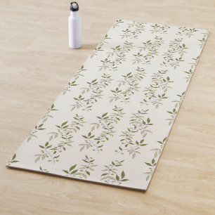 Sage Green Watercolor French Country Olive Pattern Yoga Mat
