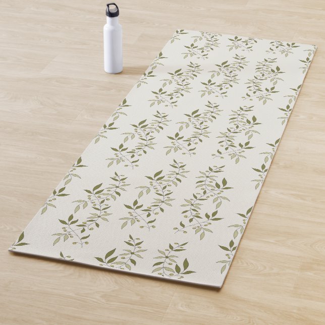 Sage Green Watercolor French Country Olive Pattern Yoga Mat (In Situ)