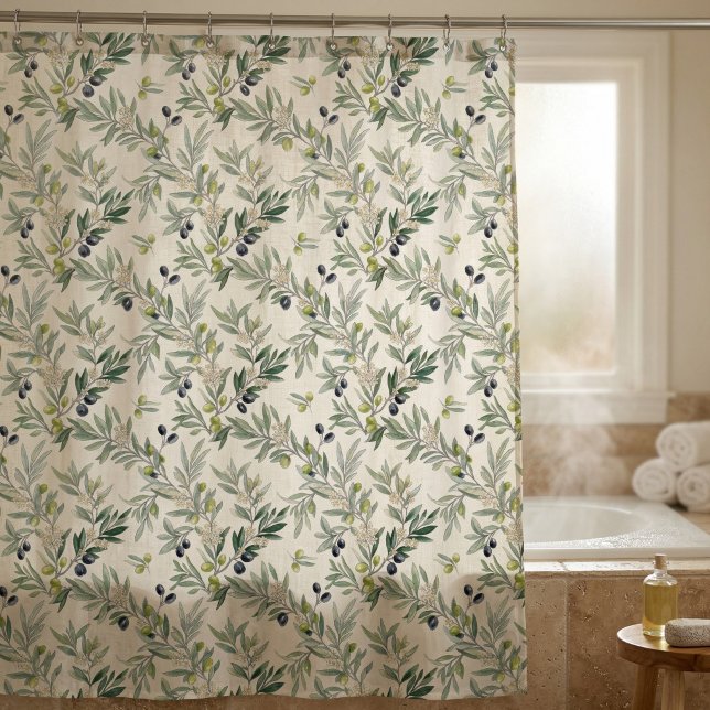 Sage Green Watercolor French Country Olive Shower Curtain (Creator Uploaded)