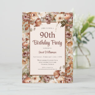 Sage Green Watercolor Garden Floral 90th Birthday Invitation