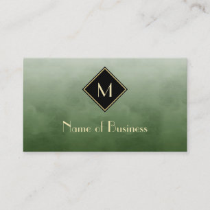 Sage Green Watercolor Gold Monogram Business Card