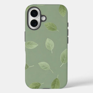 Sage Green Watercolor Leaf Pattern iPhone 16 Case