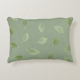 Sage Green Watercolor Leaf Pattern Decorative Cushion