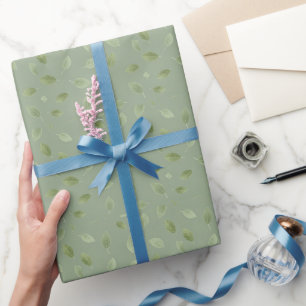 Sage Green Watercolor Leaf Pattern Wrapping Paper