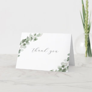 Sage Green Watercolor Leaves Modern Wedding Thank You Card
