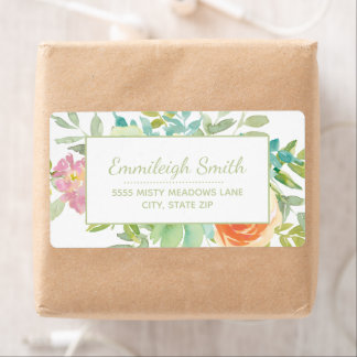 Sage Green Watercolor Leaves Pink Orange Floral