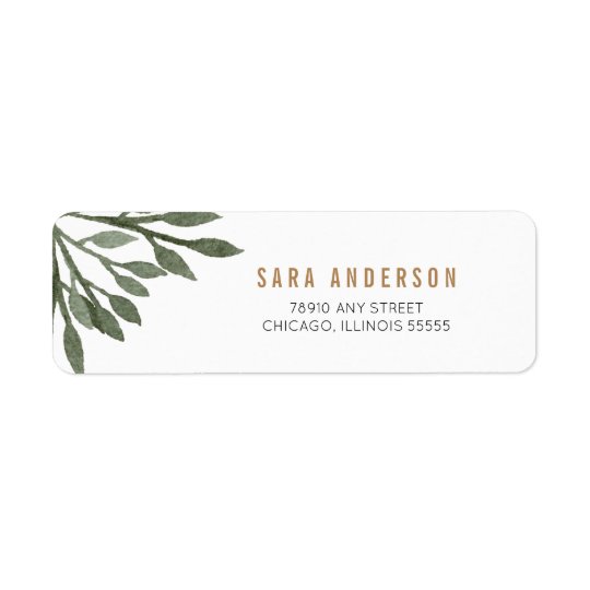 Sage Green Watercolor Leaves Return Address Label