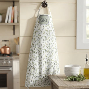 Sage Green Watercolor Monogram Chic Olive Pattern Apron