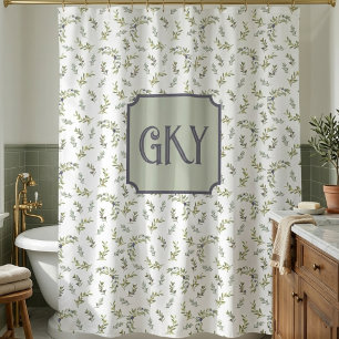 Sage Green Watercolor Monogram Chic Olive Pattern Shower Curtain