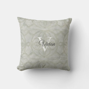 Sage Green Watercolor Monogram Name  Throw Pillow