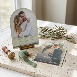 Sage Green Watercolor Mountain Arch Photo Minimali Invitation
