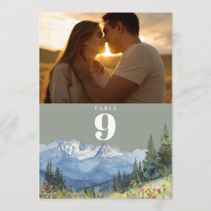 Sage Green Watercolor Mountain Photo Table Number