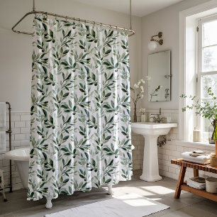 Sage Green Watercolor Olive Pattern Shower Curtain