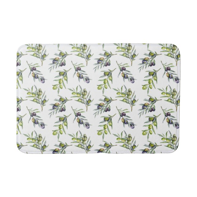 Sage Green Watercolor Olives Bath Mat (Front)