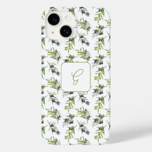 Sage Green Watercolor Olives Name Case-Mate iPhone 14 Case