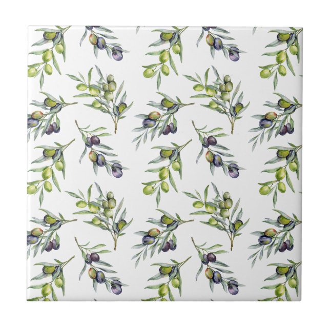Sage Green Watercolor Olives Tile (Front)