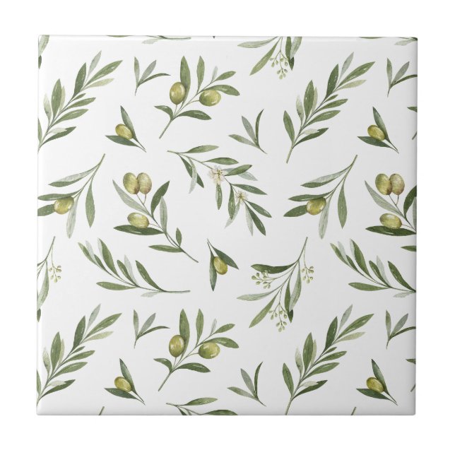 Sage Green Watercolor Olives Tile (Front)