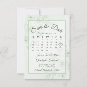 Sage Green Watercolor Peonies Calendar Wedding  Save The Date