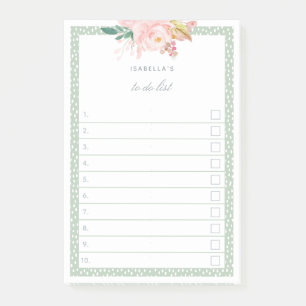 Sage Green Watercolor Peonies Lined To Do List Post-it Notes