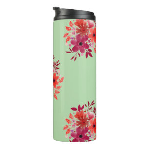 Sage Green Watercolor Red Floral Travel Mug