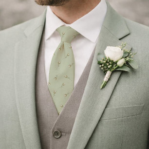 Sage Green Watercolor Rose Bud Tie