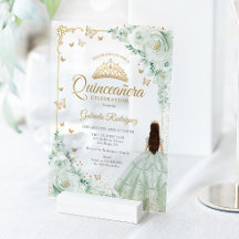 Sage Green Watercolor Roses Gold Quinceanera