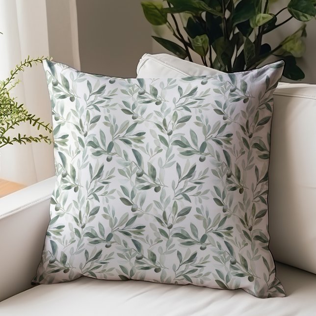 Sage Green Watercolor Rustic Olive Pattern Cushion (Creator Uploaded)