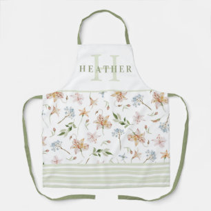 Sage Green Watercolor Spring Floral Monogrammed Apron
