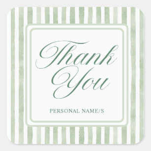 Sage Green Watercolor Wedding Thank You Square Sticker