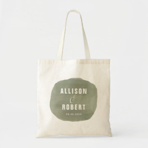 Sage Green Watercolor Wedding Welcome Bag, Tote Bag