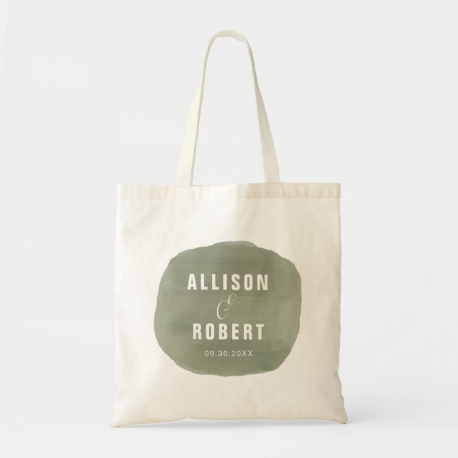 Sage Green Watercolor Wedding Welcome Bag, Tote Bag (Front)