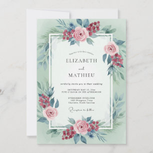 Sage Green Watercolor Winter Wedding Invitation