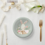Sage Green Watercolor Woodland Bunny Paper Plate<br><div class="desc">Sage green paper bowl with a cute watercolor bunny in a basket that I s perfect for your baby shower tableware..  The colours are soft and delicate.  The bunny rabbit adds a sweetness to this bowl.  Transfer this pattern to other products.  Perfect for your special day.</div>