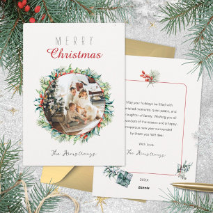 Sage Green Watercolor Wreath Photo Christmas Holiday Card