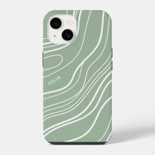 Sage Green Wave Modern Personalised  iPhone 14 Case