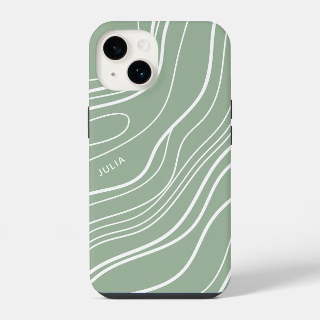 Sage Green Wave Modern Personalised  iPhone Case (Back)