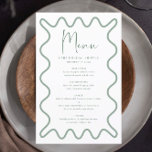 Sage Green Wavy Border menu card with name<br><div class="desc">Designed to coordinate with our Wavy Border Collection, this modern menu card features the trendy & popular wavy border in sage colour on white background. If you want to catch your guest's attention with a pop of colour on your trendy invitation, this suite is perfect for you. For more advanced...</div>