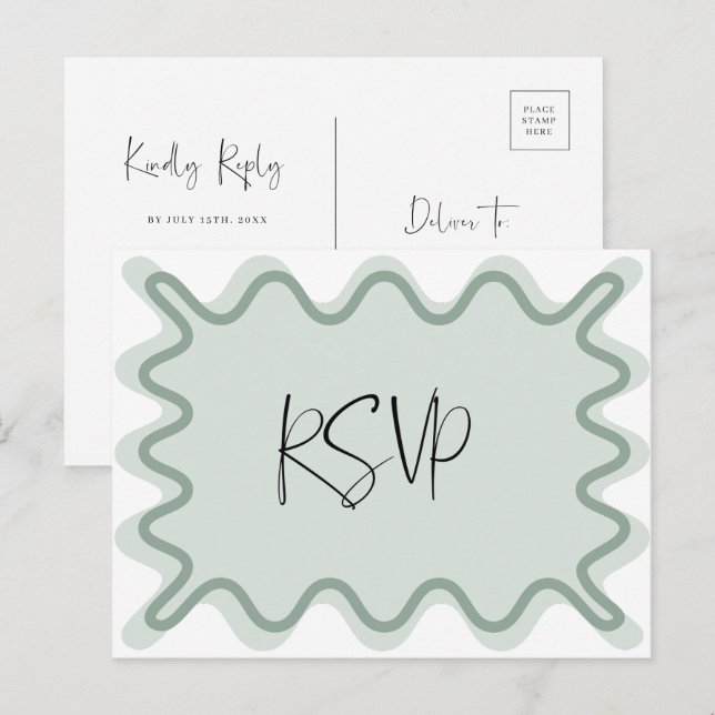 Sage Green Wavy Border RSVP Postcard (Front/Back)