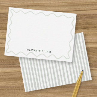 Sage Green Wavy Border Striped Personalised Name Card