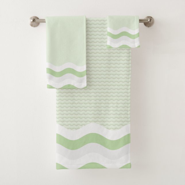 Sage Green Wavy Stripes Seamless Pattern Bath Towel Set (Insitu)
