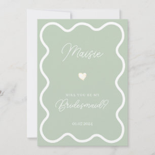 Sage green wavy will you be my bridesmaid proposal invitation
