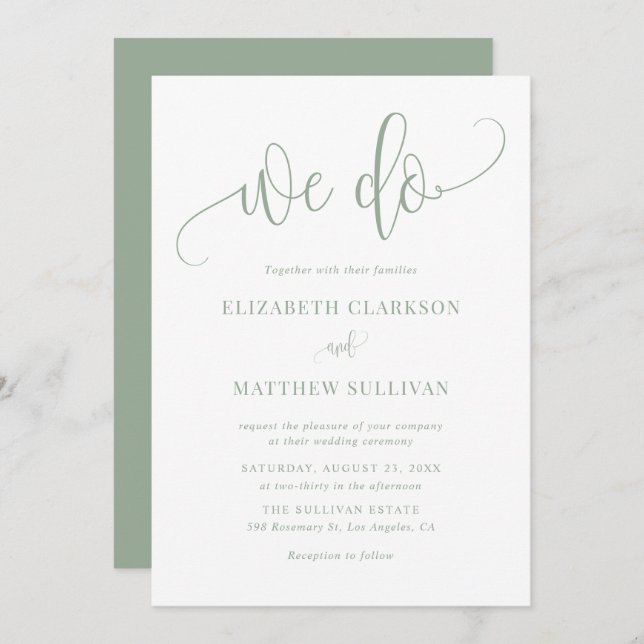 Sage Green We Do Modern Calligraphy Wedding Invitation (Front/Back)